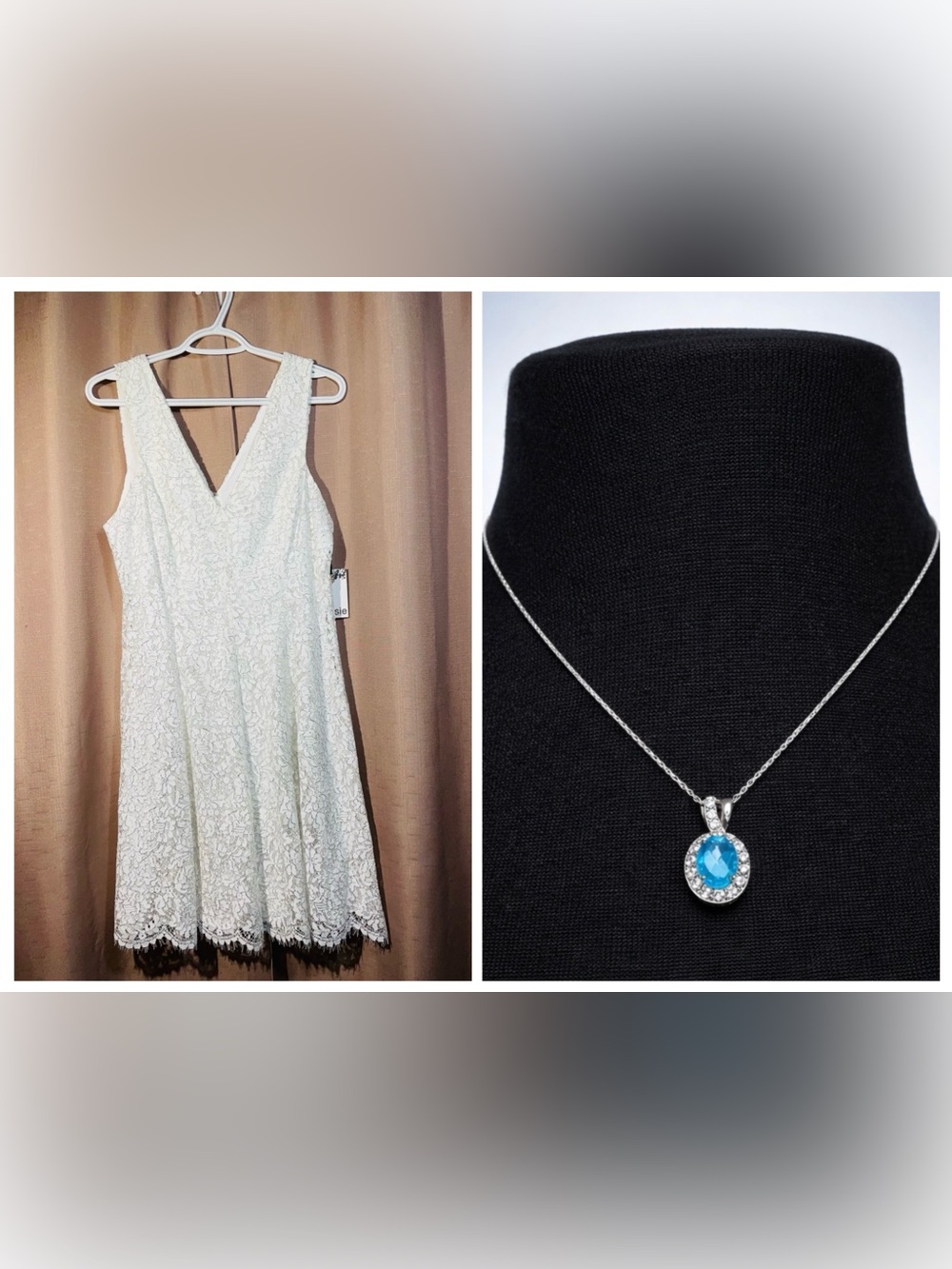 NWT Kensie 12 Metallic Lace Dress & Oval 2.66 ct. Topaz 18" Silver Necklace VGUC